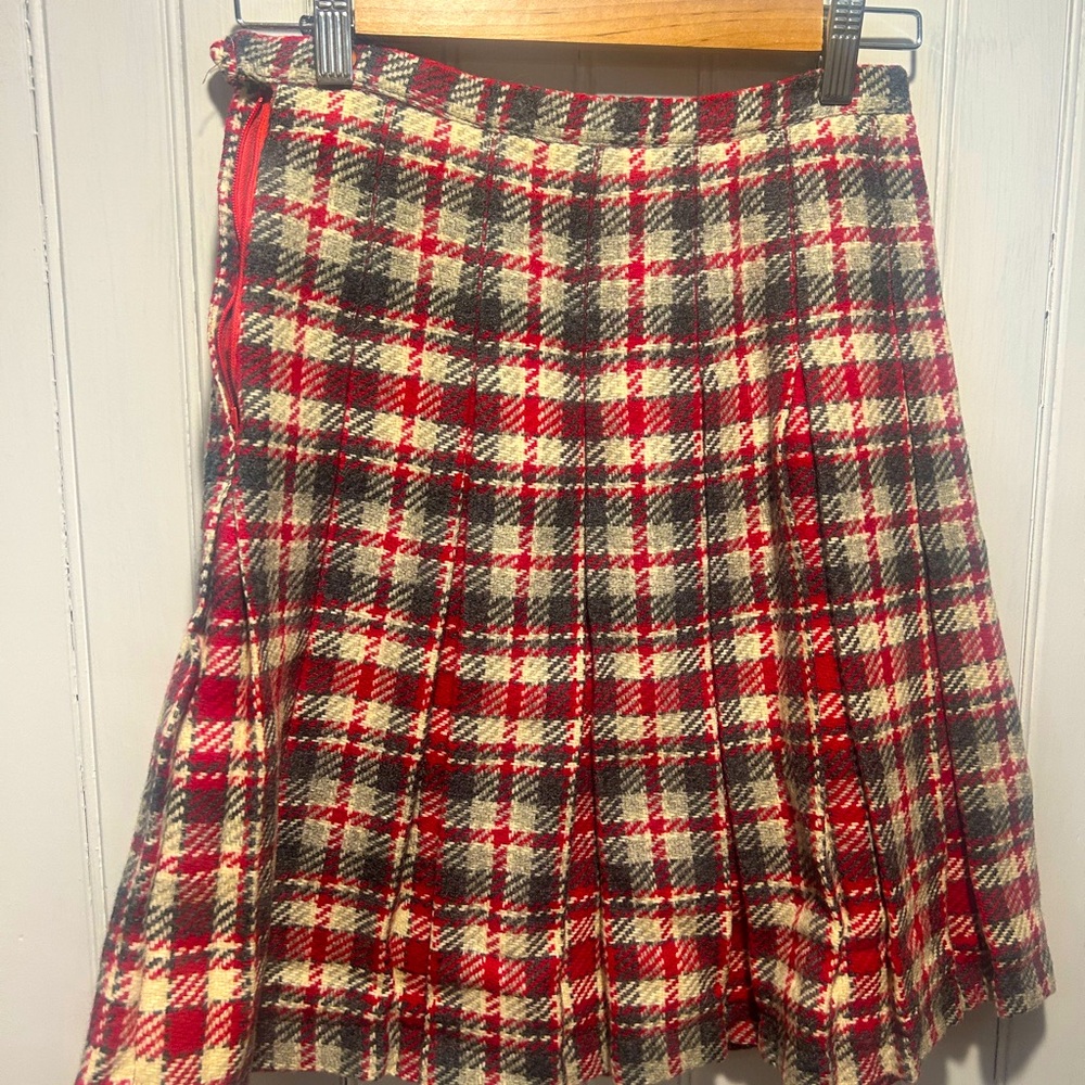 Schoolgirl Vintage Pleated Plaid Knee Length Skirt